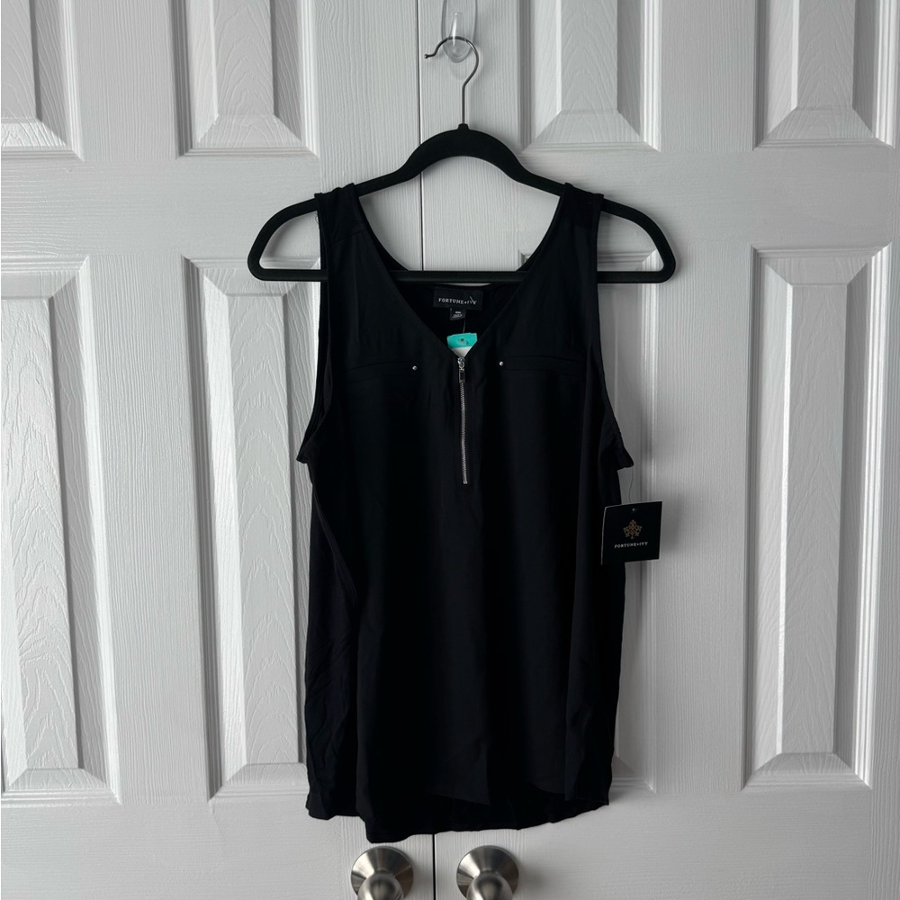 Studded + Zippers Black Tank Top by Fortune + Ivy
